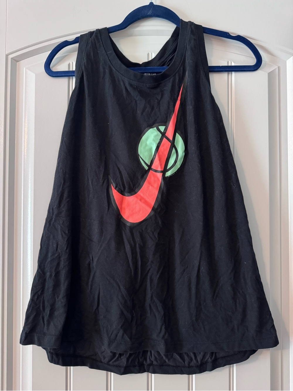 Nike Women's Black Tank Top with Orange Nike Swoosh and Green Tennis Ball Accent
